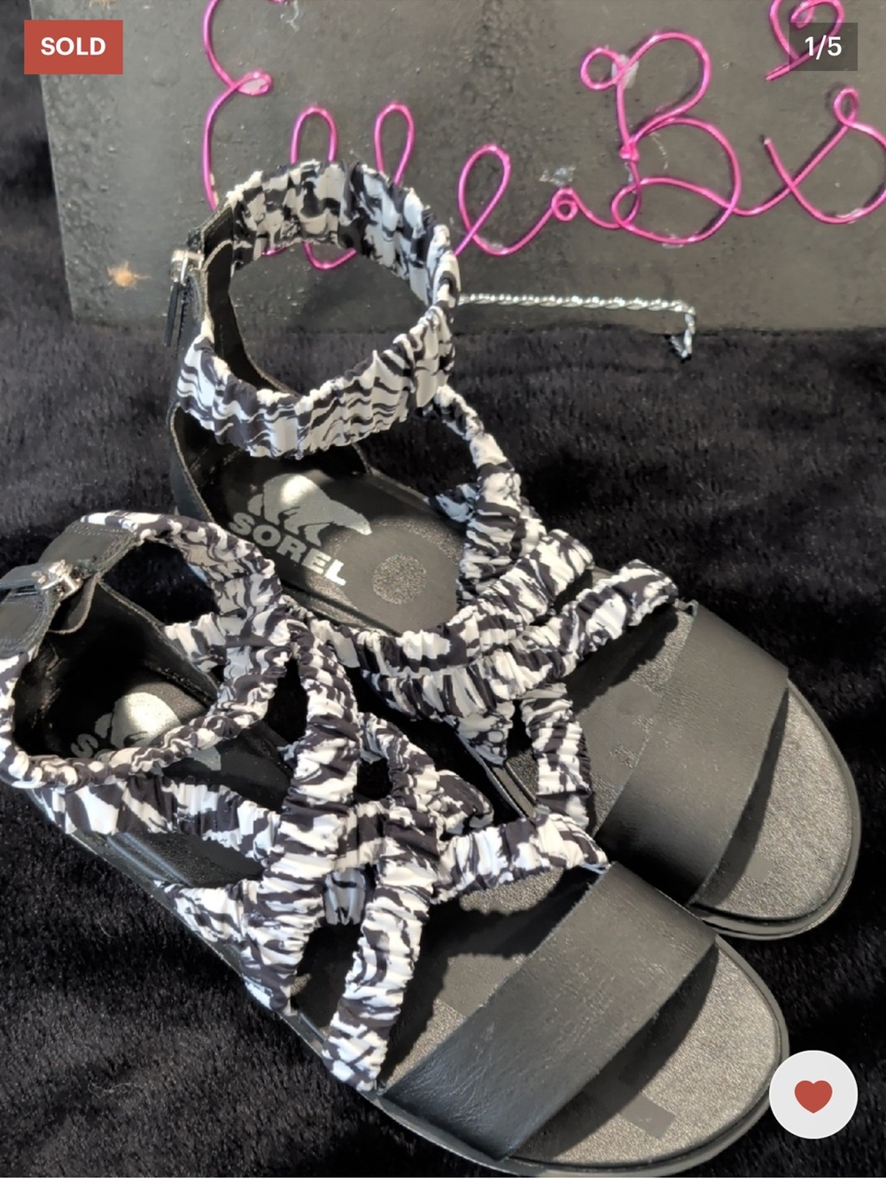 Sorel Black & White Patterned Strappy Sandals